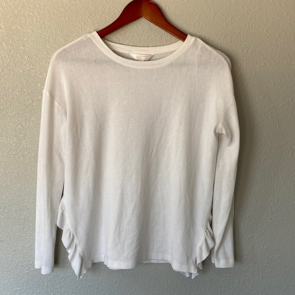 LC Lauren Conrad flowy light weight white ruffle sweater